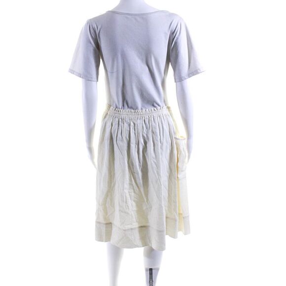 Theory Womens Elastic Waist Drawstring Midi Circle Skirt Ivory Linen Size XL - Picture 3 of 4